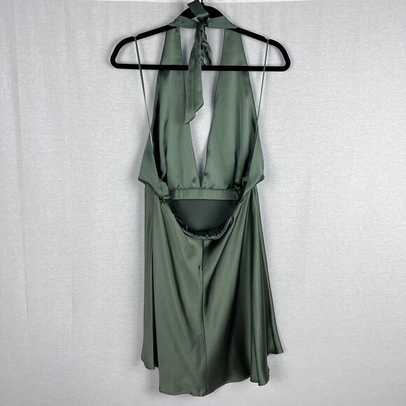 NWT Zara Dress Halter Plunging Mini Satin Effect Green Party Glam Sexy Holiday - Picture 3 of 6